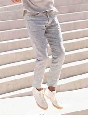 NWT ALEX CRANE Sz 33 Navy White Striped French Linen Cham Pants